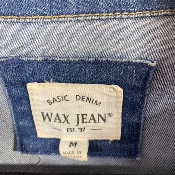 Distressed denim Jean Jacket women in med Wash Blue size medium WAX JEAN - Picture 2 of 16